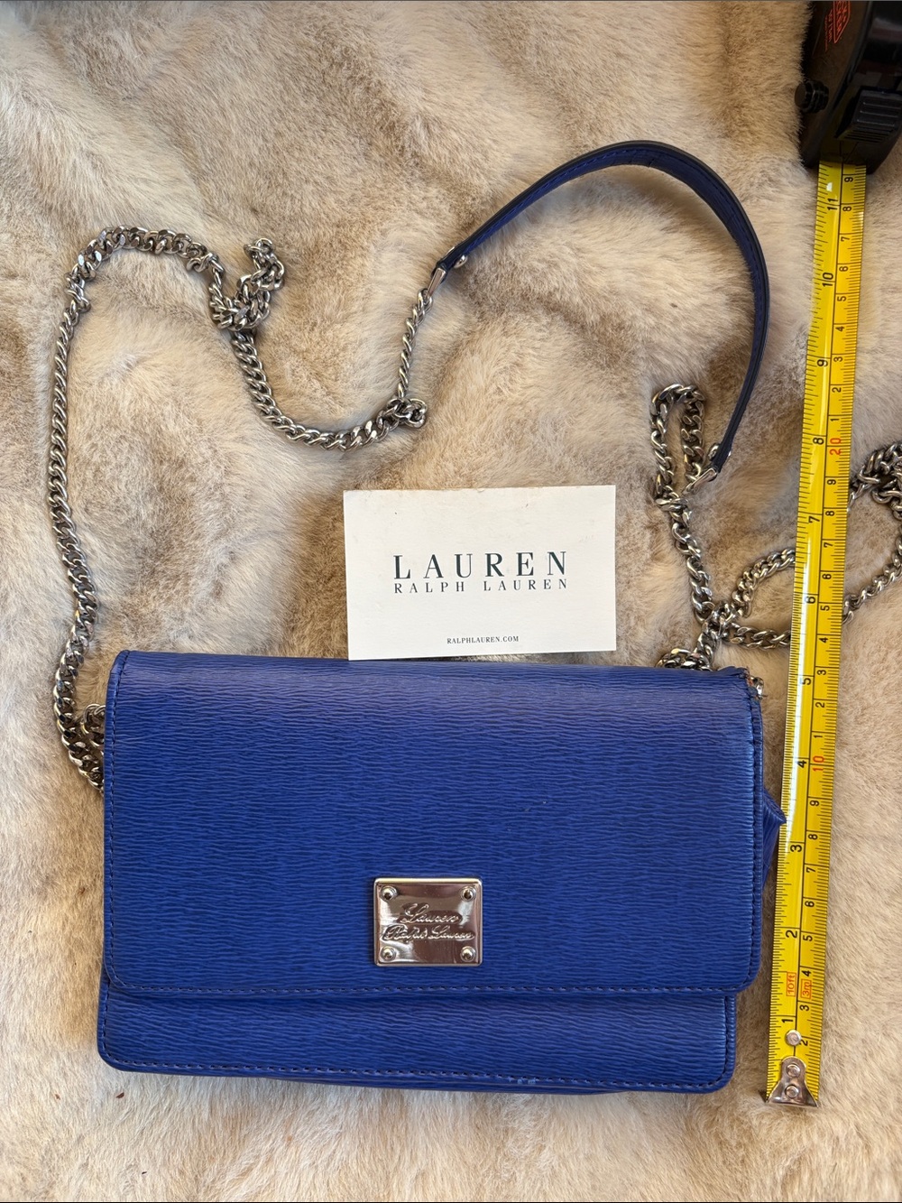 Lauren Ralph Lauren Vintage Blue Leather Chain Crossbody with Logo Plate - Picture 5 of 9